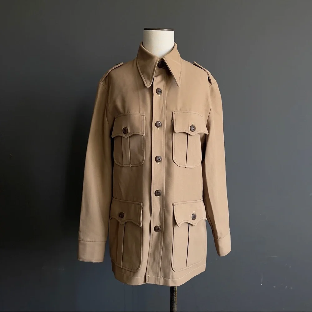 Safari Jacket Tan Italian Utility Chic Minimalist Quiet Luxury Field Coat Staple - Picture 1 of 7